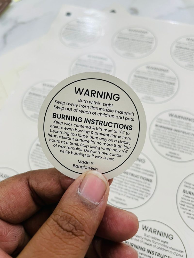 Round Candle Safety Warning Stickers (100 Pcs) - WrapUp BD